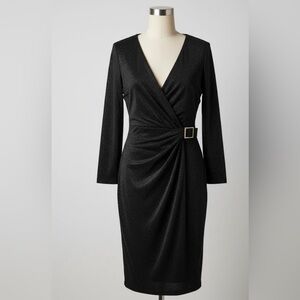 Anne Klein Black Long Sleeve Dress with Buckle
